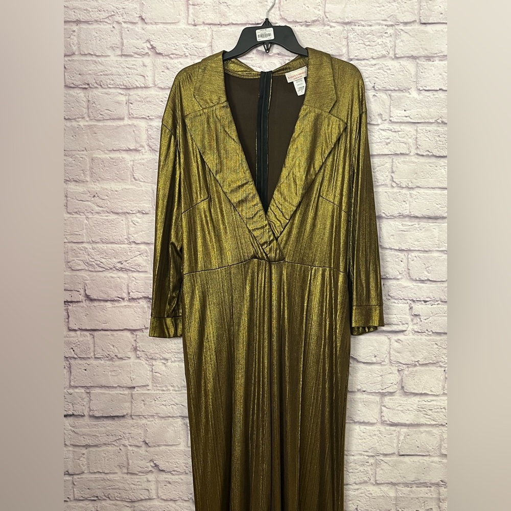 0878.  Metallic Gold Long Sleeve Jumpsuit
